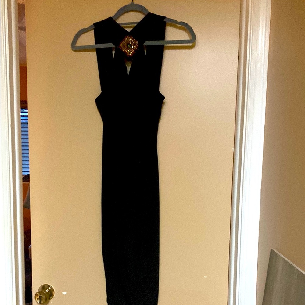Black Backless Halter Sheath Dress